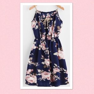 Cute flower summer dress with gold & pearl tie